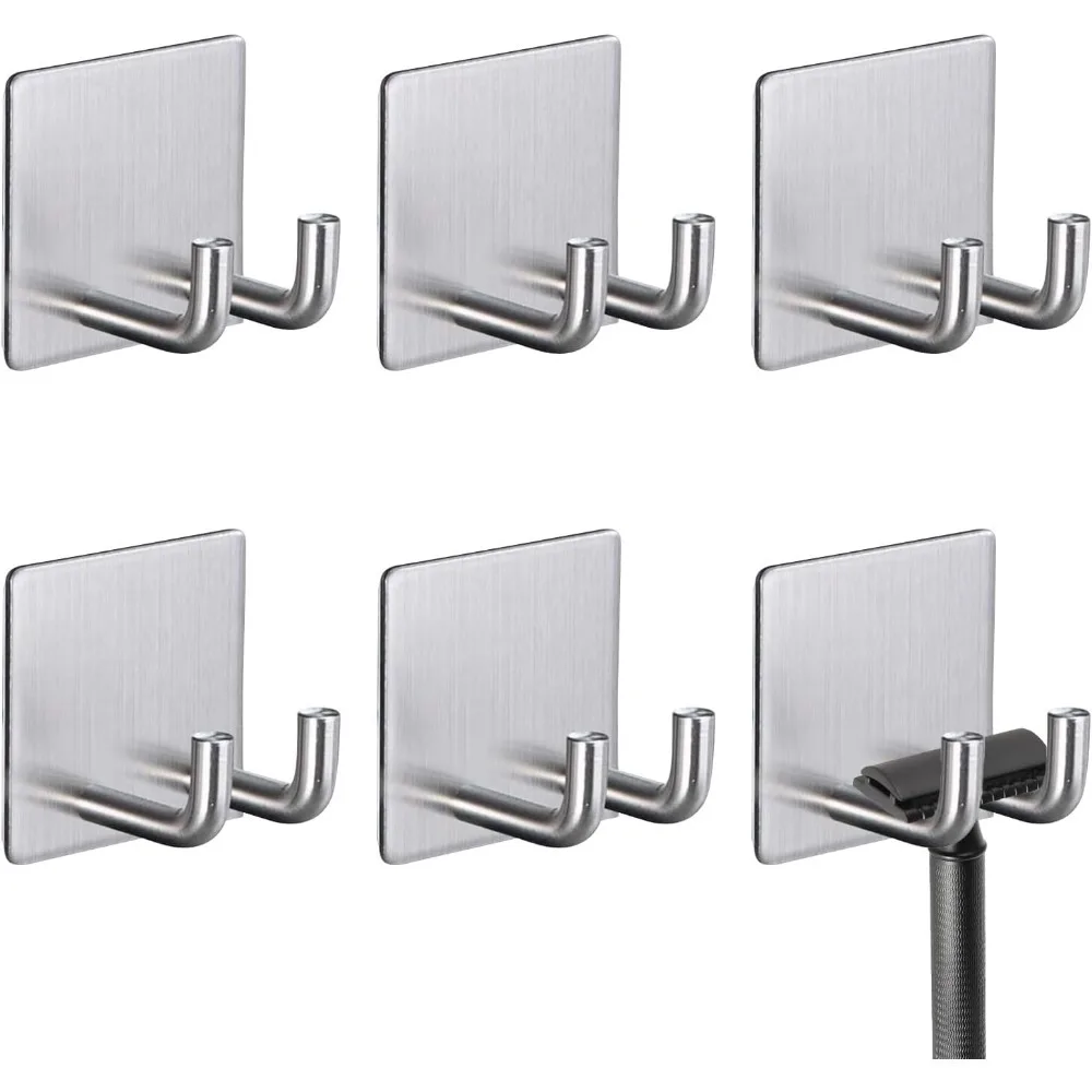 

6 Pack Heavy Duty Self Adhesive Wall Hooks 44LB/20KG Max Capacity Silver Towel Robe Coat Hooks for Bathroom