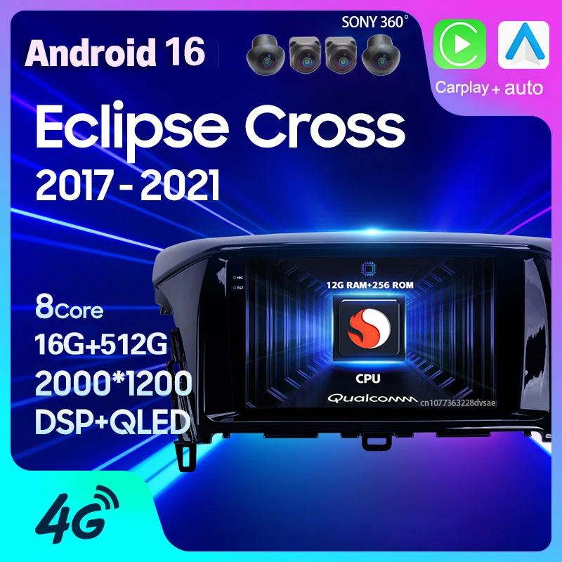 Radio Multimedia GPS Android 16 para Auto, para Mitsubishi Eclipse Cross 2017 2018 - 2021, Reproductor Carplay, Reproductor de Video Estéreo Inalámbrico 2DIN