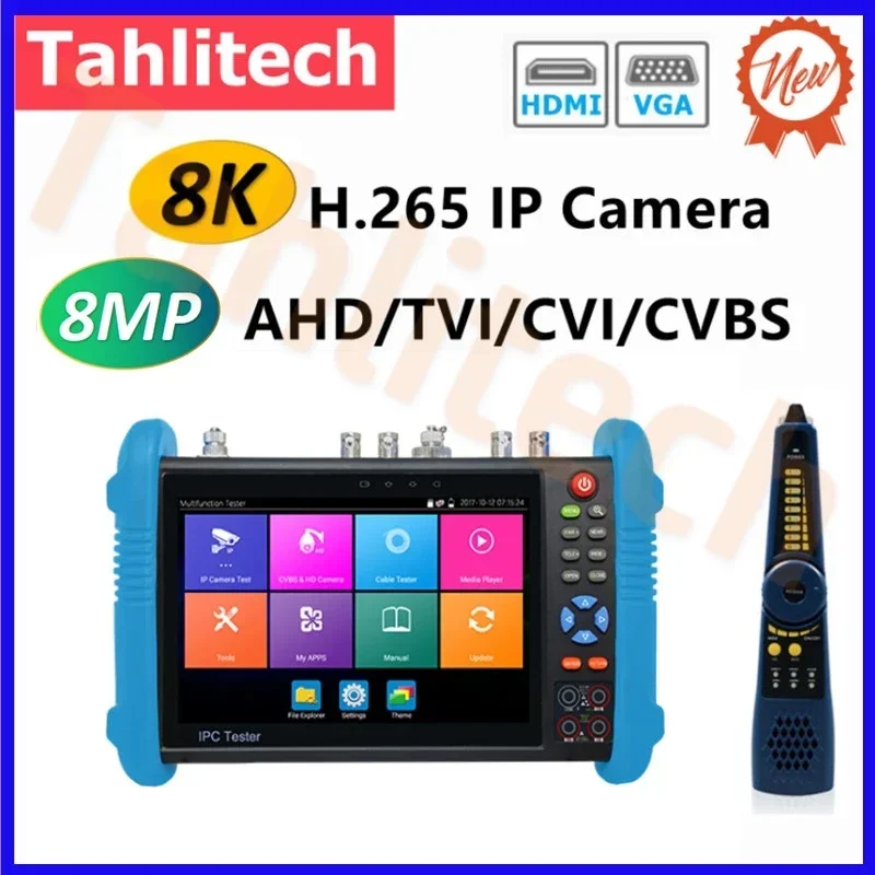 

7" 8K CCTV Tester Video Monitor IPC Tester 5MP 8MP AHD TVI CVI Test Rj45 Wifi PoE HDMI VGA Cable Testing Tool IP Camera Testers