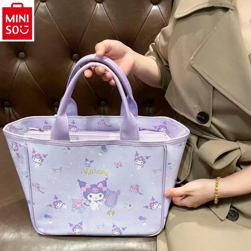 MINISO 2024 Fashion nuova borsa di immagazzinaggio di grande capacità per le donne, borsa stampata carina Kuromi del fumetto di alta qualità