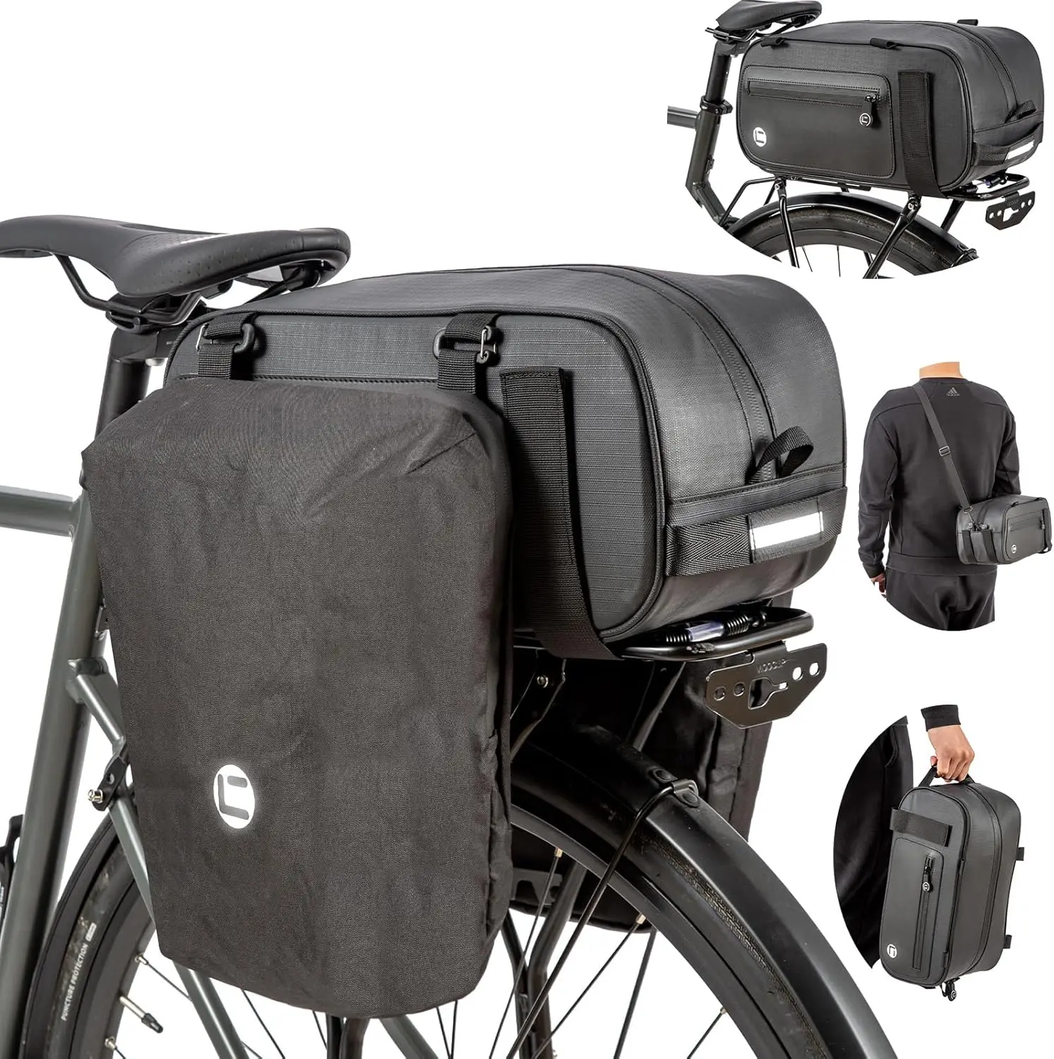 

Сумка для заднего багажника велосипеда 3-в-1, 26 л, водонепроницаемая корзина со светоотражающими полосками для езды на велосипеде