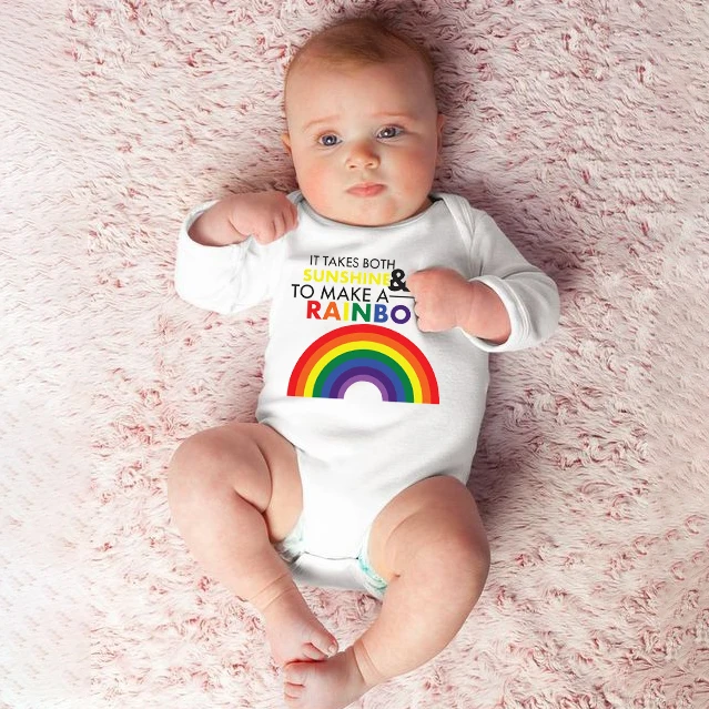 

It Takes Both Sunshine and Rain To Make A Rainbow Newborn Baby Romper Long Sleeve Bodysuit Rainbow Printed Best Presents