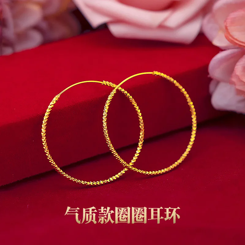 Fashionable retro car flower bride circle earrings 9999gold
