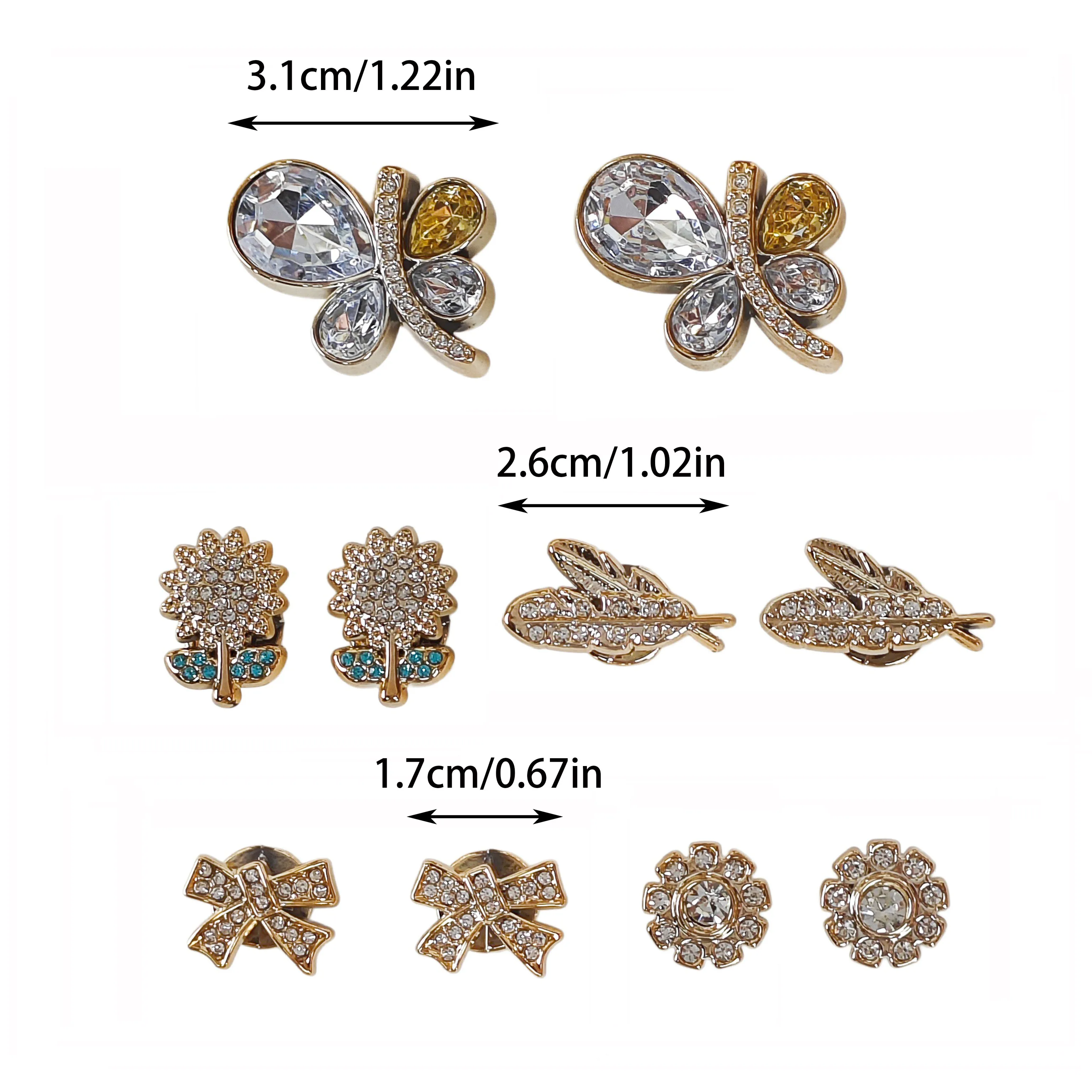 10Pcs DIY Shoe Decoration Charms with Glittering Rhinestones, Butterfly, Sunflower, Feather, Bow, Flower Decoration Clips, Non-Metal Lightweight Material, Y2K Fashion Versatile Cute Personality Accessories for Men and Women, Suitable for Eva Beach Shoes, Sandals, Removable Shoe Decoration, Holiday Gift
