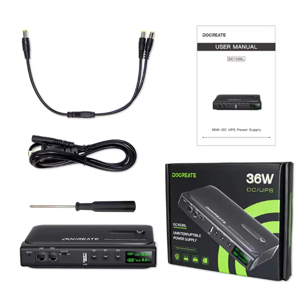 Protable 36W UPS Uninterruptible Power Supply EU/US Plug 5V9V12V Output Mini Backup Power Adapter For WiFi Router