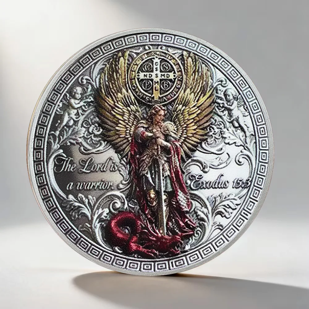 Saint Michael The Archangel Souvenir Coin The Lord Is A Warrior Silver Plated Collection Coin Home Decor