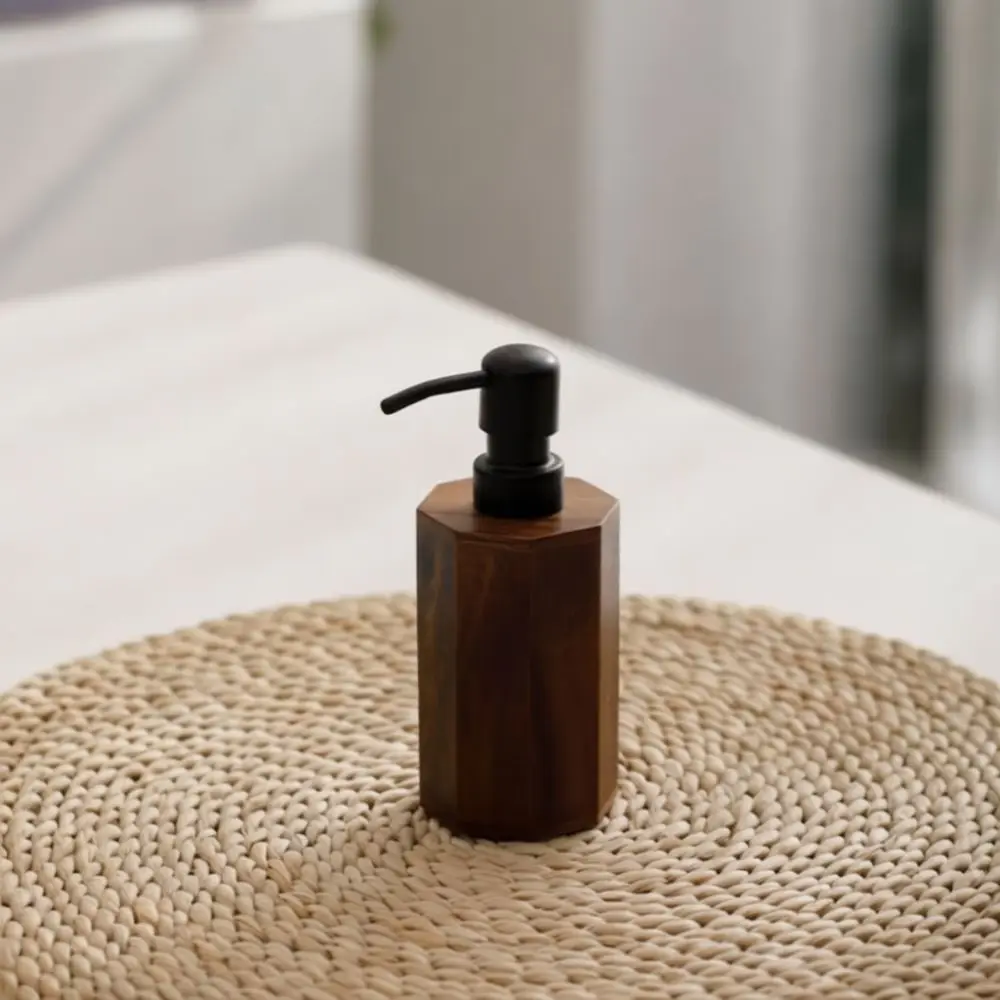 Luxury Walnut Wood Style Soap Dispenser Press Bottle Bathroom Decor Refillable Liquid Shampoo Shower Gel Storage