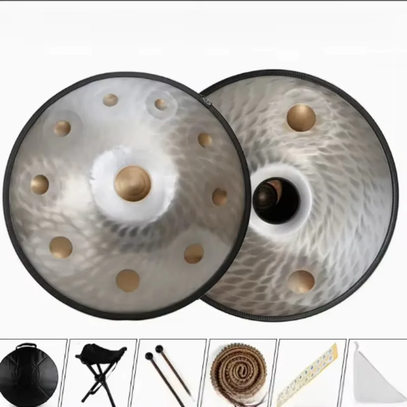 Professional Handpan Drum Handmade Forged Tuning 440Hz 432Hz Steel Tongue Drum Percussion Instrument with Mallets & Bag
