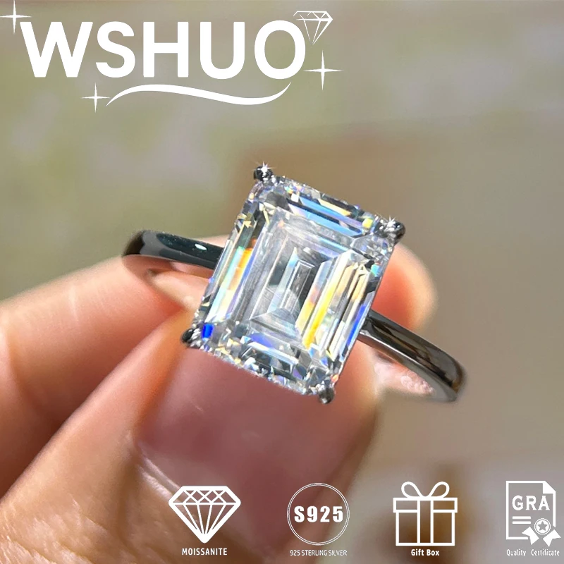 

4CT D Цвет VVS1 Кольцо с муассанитом для женщин 100% S925 Серебро Изумрудная огранка Пасьянс с бриллиантом Предложение Обручальное кольцо Изящные ювелирные изделия