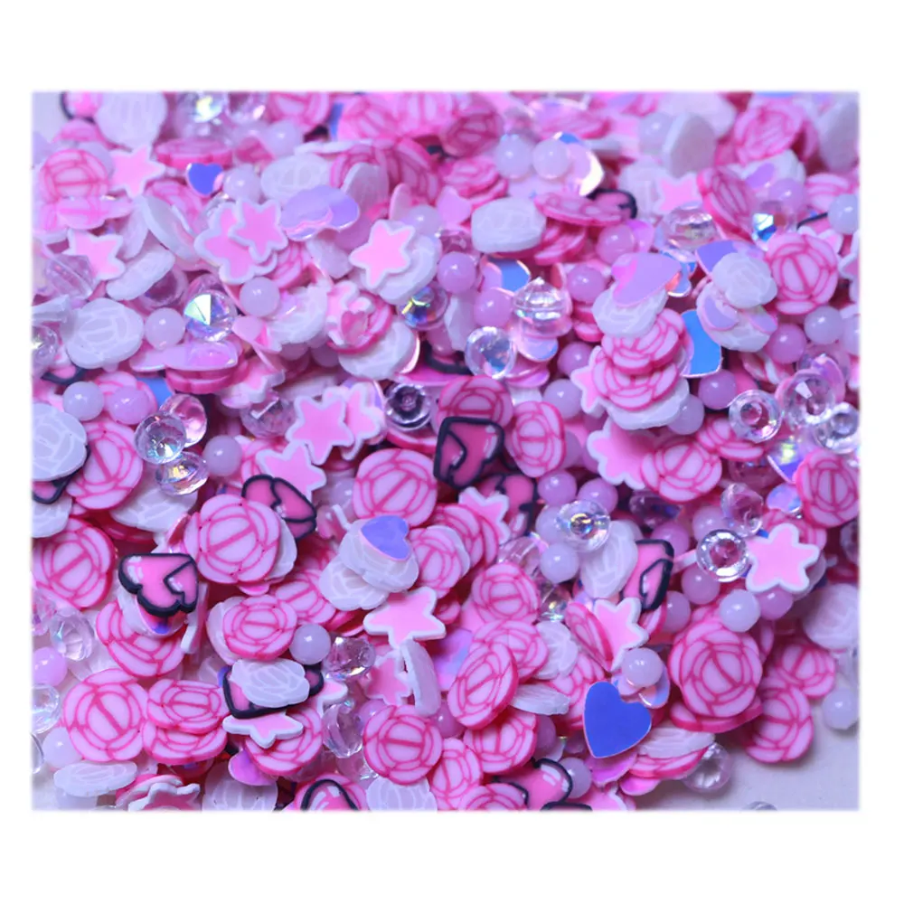 Dreamlike Pink Theme Polymer Clay Slice Rose Flowers Love Hearts Bling Diamonds Soft Hot Clay Sprinkles For Jewelry Making Decor