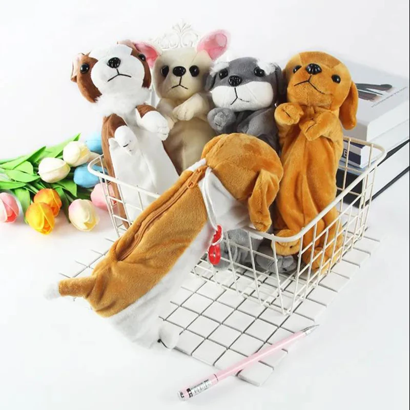 1Pcs Cartoon Puppy Pen Bag Plush Storage Bag Funny Plush Toy Cute Puppy Bag For Kids Animal Doll Dogs Xmas&Birthday Gifts