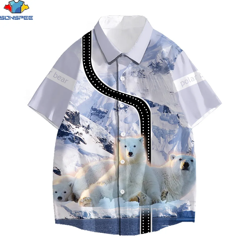 

Sonspee 3d Print Hawaii Shirt Popular Men Women Summer Beach Snow Mountain Polar Bear Animal Cute Daily Spandex Short Sleeve Top