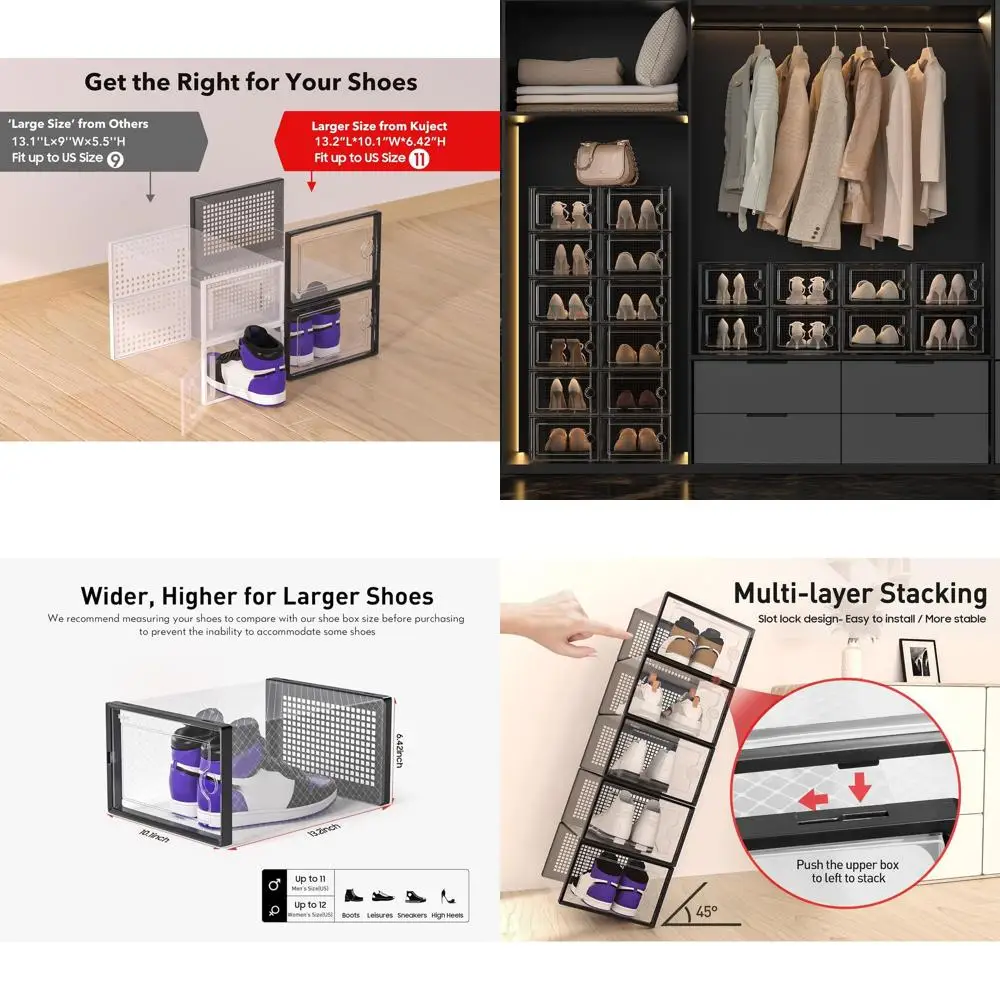 

Clear Plastic Shoe Storage Boxes, Stackable 12-Pack, Shoe Rack Alternative, Sneaker Organizers, Toy Storage Bins for Entryway, C