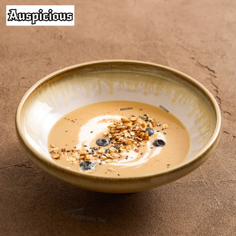 Kiln-turned High-footed Large Bowl Soup Bowls Dessert Candy Dish Vegetable Basin Ramen Sashimi Noodle Bowls Cuisine Tableware