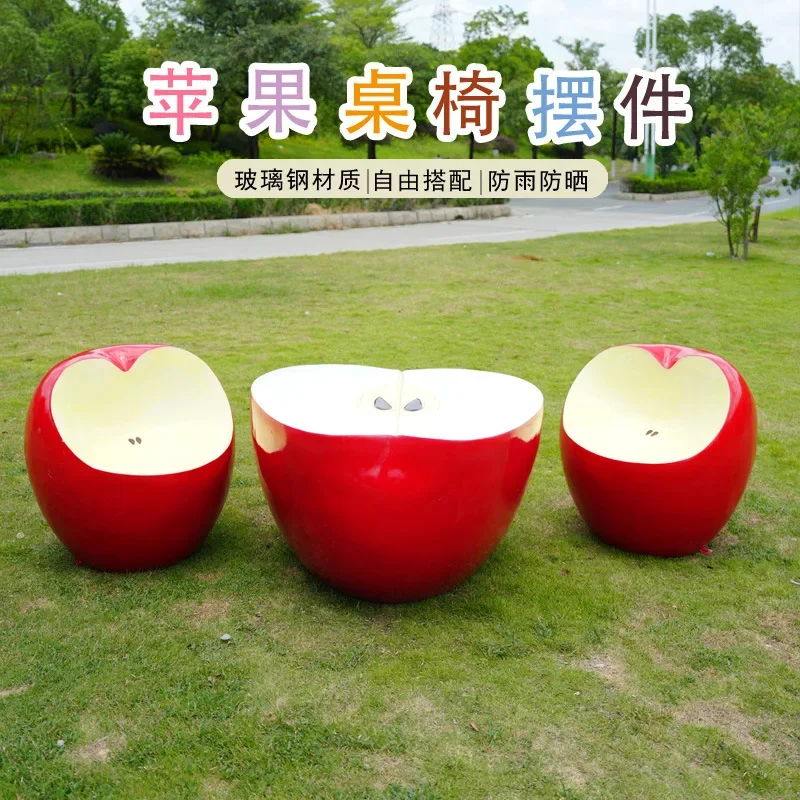 Simulated apple stool tables and chairs FRP landscape sculpture shopping mall park creative seat ornament fun decoration