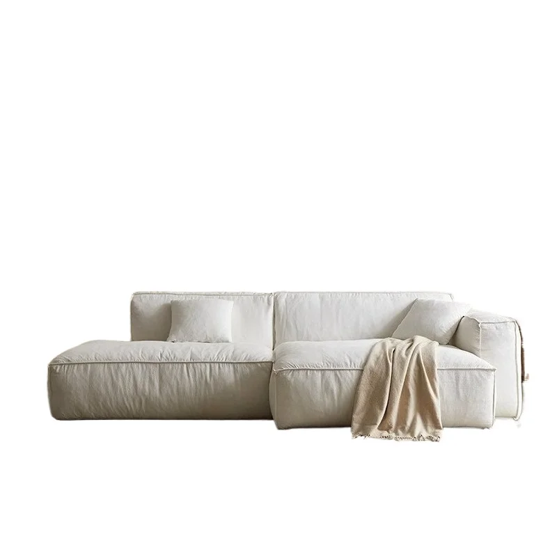 

Japanese-style wabi-sabi wind cotton and linen fabric, white Nordic down and washed linen double sofa