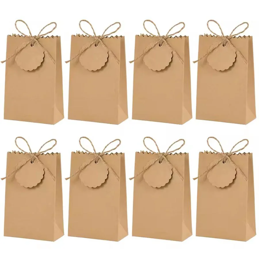 10/20/30 stücke Retro Kraft Papier DIY Geschenk Tasche Weiß Braun Cookie Hochzeit Gunsten Candy Box Lebensmittel verpackung Tasche Mit Seil Geburtstag Deco – Detail 13