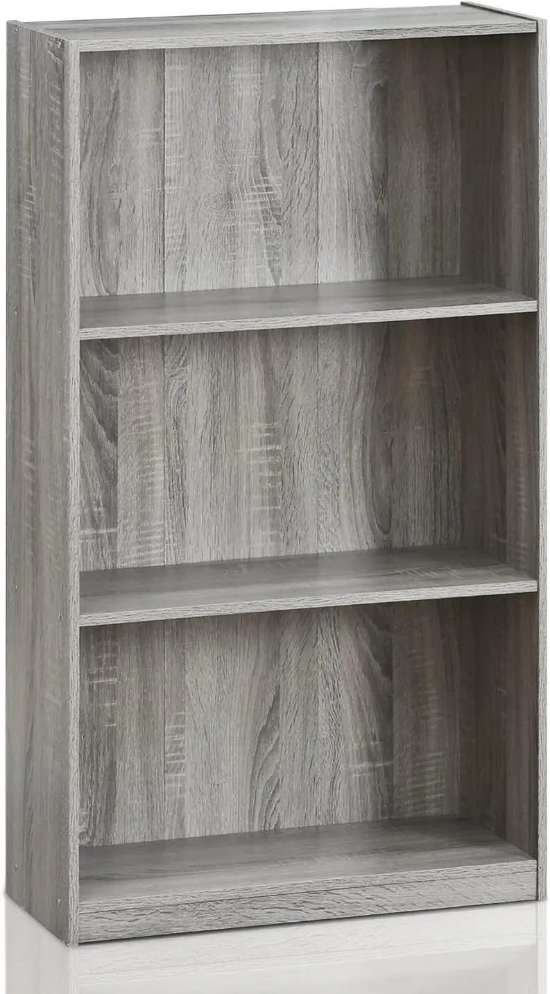 3-Tier Bookcase Storage Shelves in French Oak Grey, Stylish Open Design for Any Room