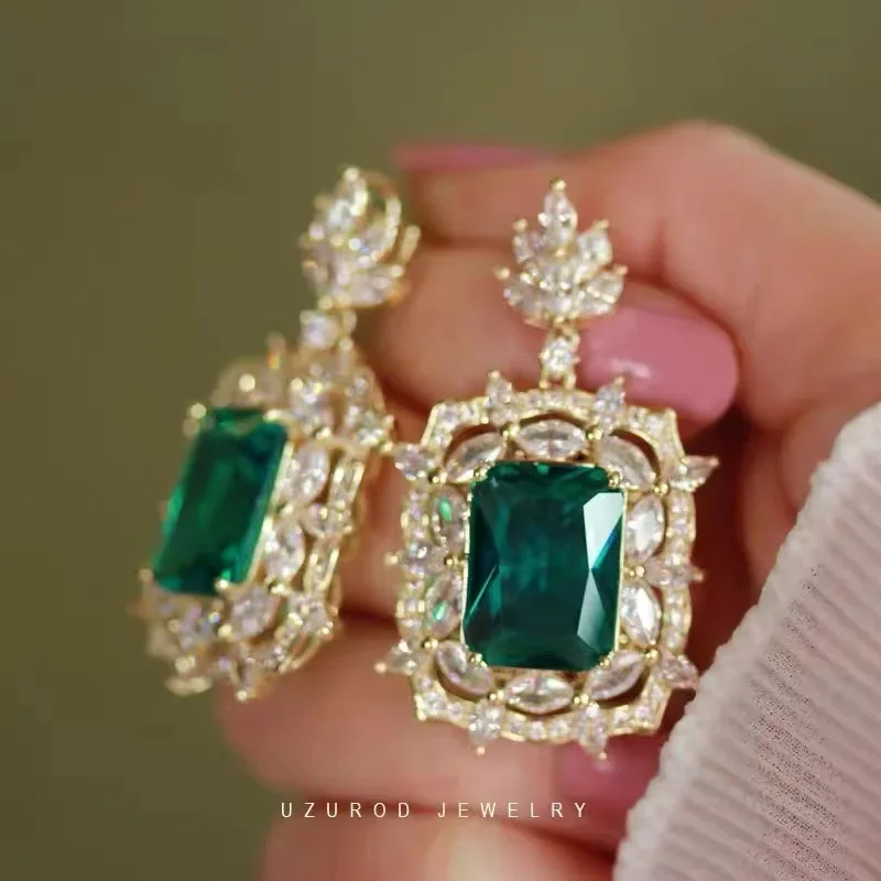 

Роскошные серьги из стерлингового серебра 925 пробы и позолоченные 14 карат, квадратные зеленые серьги с драгоценными камнями для женщин, свадебные коктейльные украшения, женские