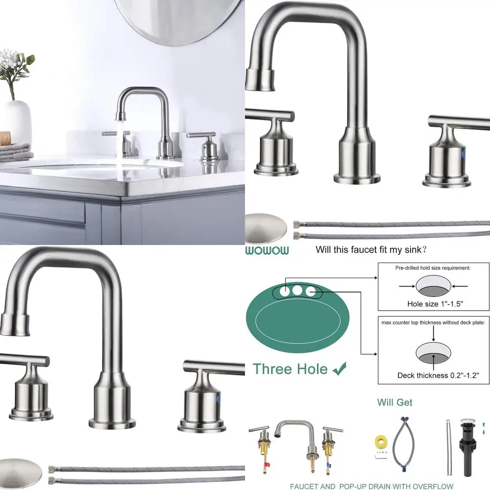 

Modern 8 Widespread High Arc Lavatory Faucet with 360° Swivel Spout in Brushed Nickel for 3-Hole Sink Basins