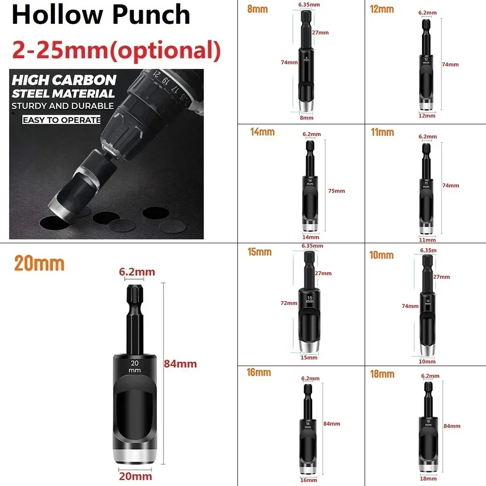 Leather Hole Punch Hex Shank Adapter Electric Machine Hollow Punch 2-20mm For Drill Cardboard Leather Belt Punching Accessories