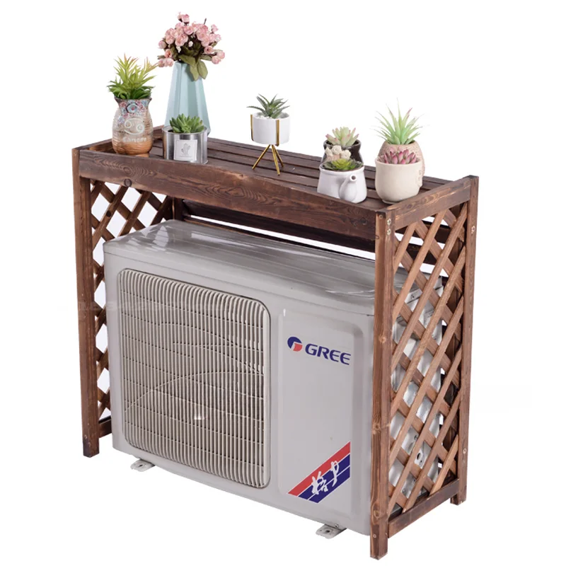 

Wood Outside Machine Rack Flower Stand Decoration Balcony Outdoor Host Shelter Air Conditioner Outer