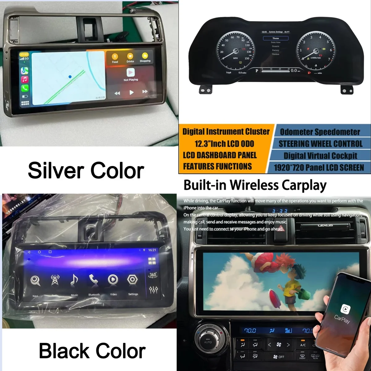 12.3 Inch Android 13 Auto Car Radio Navigation For TOYOTA 4RUNNER 2010-2023 CarPlay Stereo Multimedia Player Touch Head Unit DSP