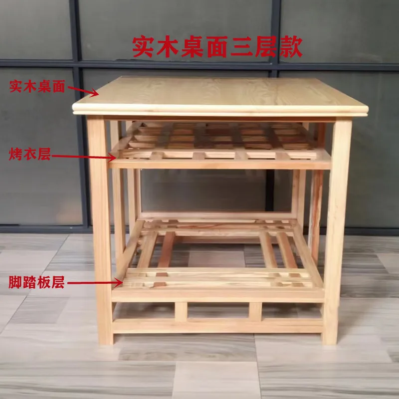 Mesa de fuego de madera maciza de gran tamaño, estante cuadrado plegable multifuncional para secado de ropa, calefacción para comer y escribir, 80