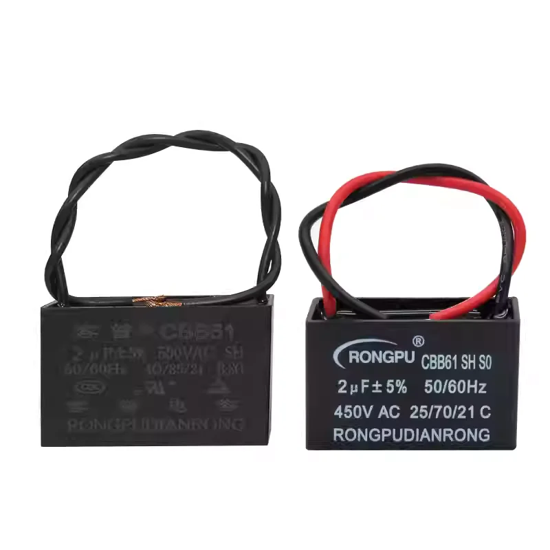 5PCS CBB61 fan ceiling fan 2UF450VAC air conditioning starting capacitor fan capacitor 2UF500VAC with wire brand new