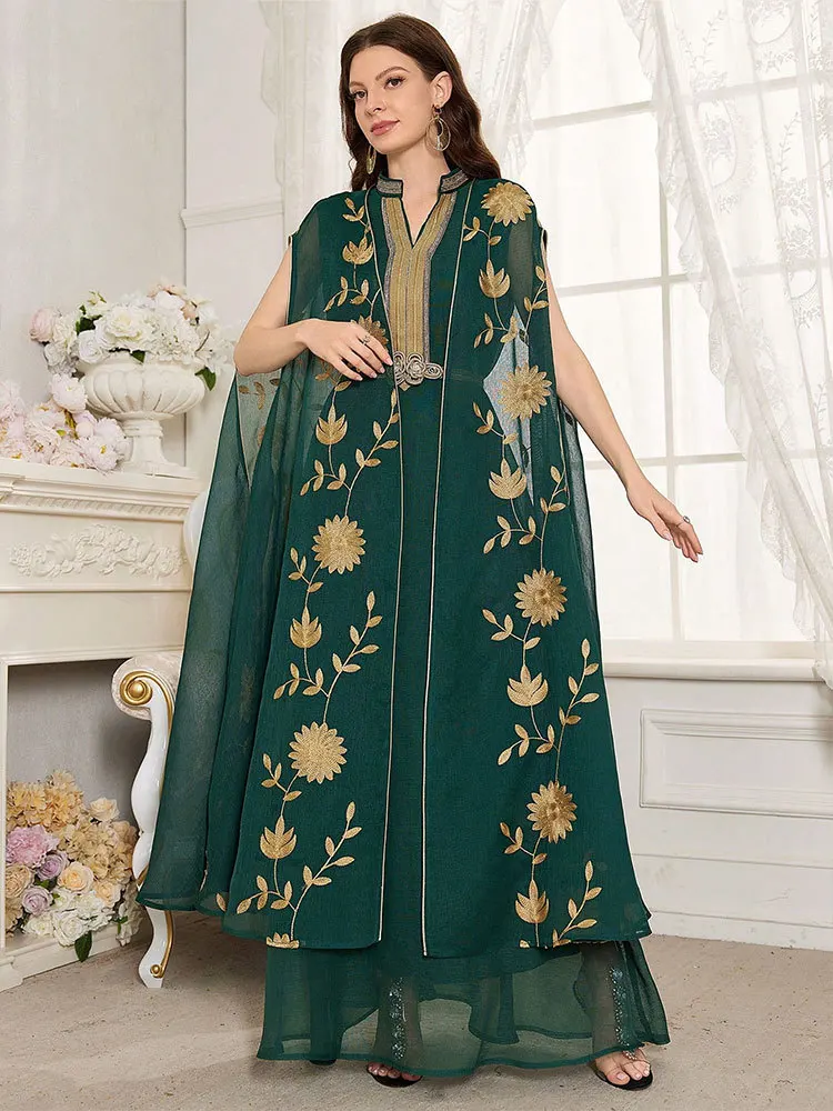 Eid Morocco Kaftan Muslim Evening Party Dresses 2 Piece Set Kimono Jalabiya Dubai Abayas for Women Luxury Turkey Caftan Djellaba