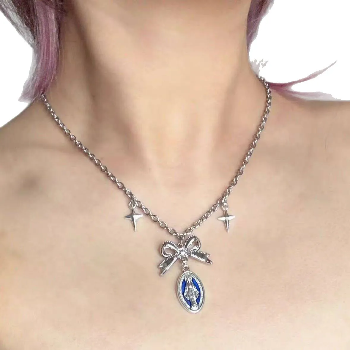 

2025 Women Fashion, Ellipse Star & Bow-Tie Accessory, Necklace Vintage