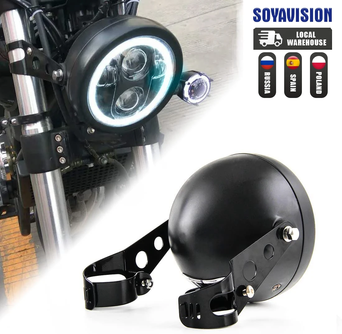 Black 5.75inch Motorcycle LED Headlight Housing Bucket Mount for Honda Suzuki Kawasaki Vulcan Cruiser Bike Cafe racers Parts