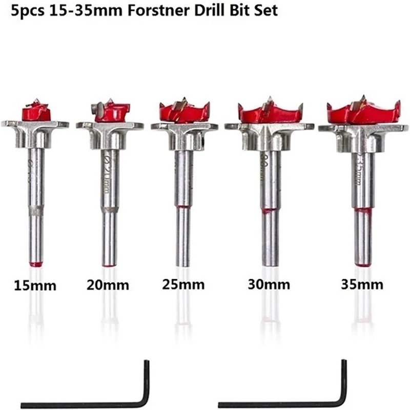 Set da 5 pezzi punte da trapano regolabili in carburo di tungsteno per apertura del foro della cerniera, diametro 15mm-35mm, Kit di attrezzi per la