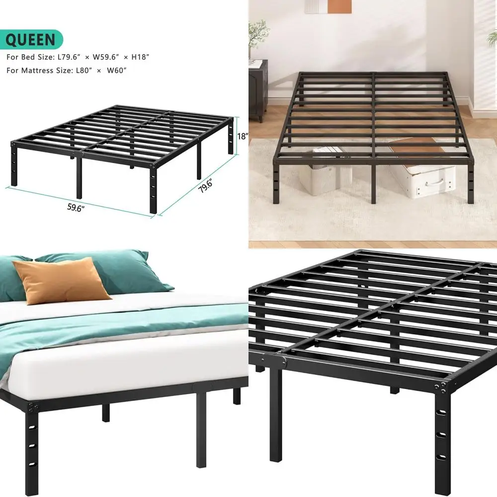 

Queen Size Metal Bed Frame, 14 Tall, No Box Spring, Heavy Duty Slats, Easy Assembly, Black