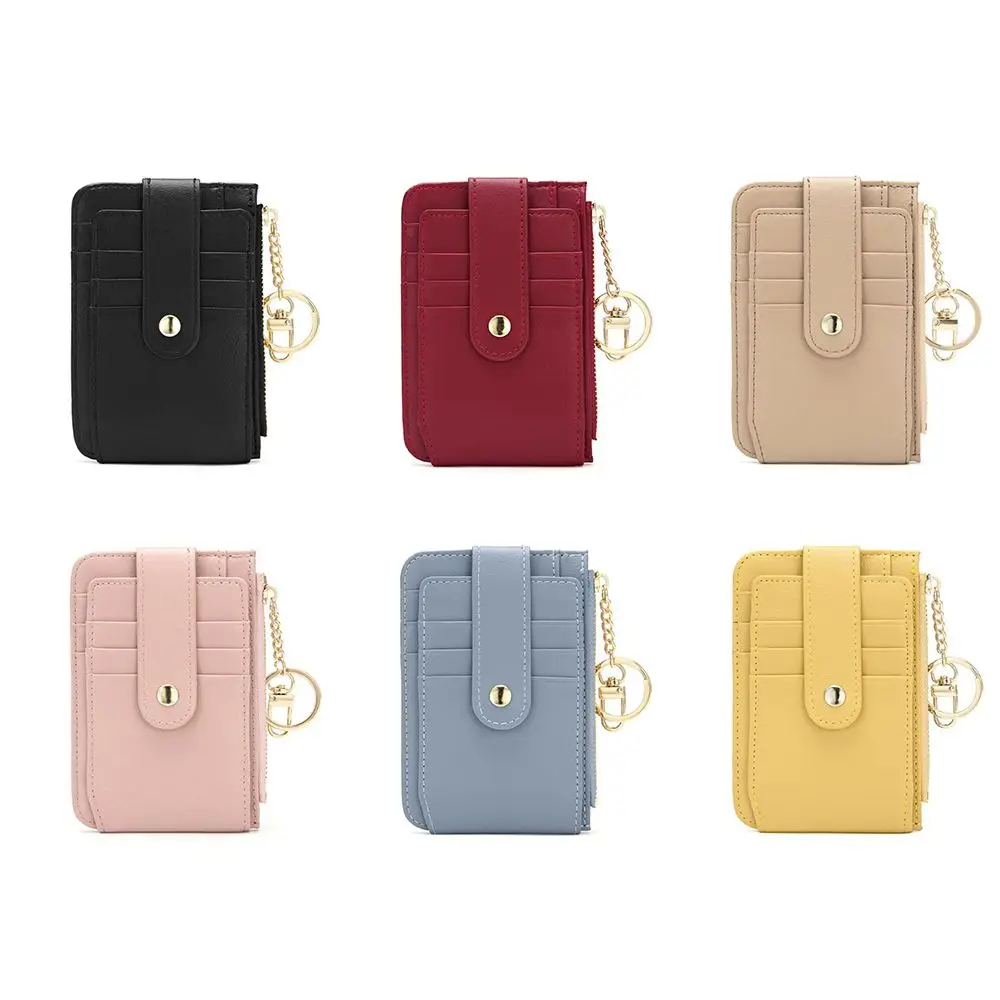 

Ultra Thin Zipper Coin Purse PU Leather Bank Card Holder Short Clutch Bag With Key Chain Women Wallets Korean Style Wallets