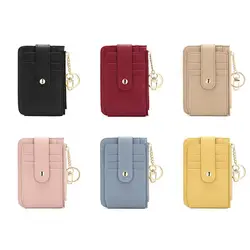 Ultra Thin Zipper Coin Purse PU Leather Bank Card Holder Short Clutch Bag With Key Chain Women Wallets Korean Style Wallets