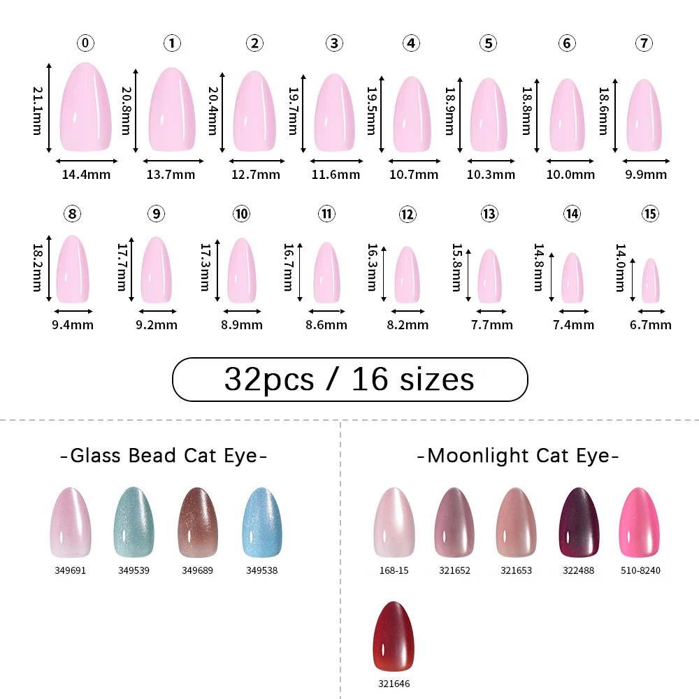 VITAGWX 32pcs Press on Nails Almond Nail Tips Fake Nail Glitter Cat Eye Nail Art Artificial Soft Gel Nails Reusable False Nails view 2