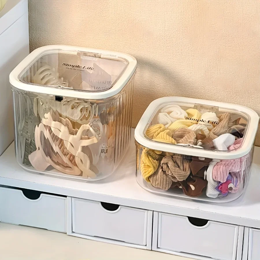 Clear Hair Accessories Organizer Storage Box Hair Tie Organizer for Headband Bows Hair Clip Cotton Swab Organization with Lid