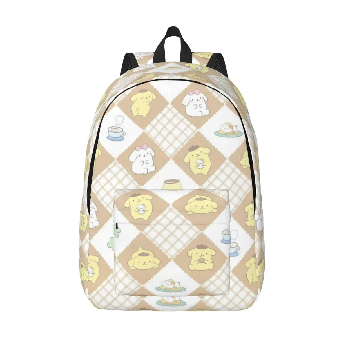 Pom Pom Purin Cartoon Fashion Backpack Durable High School Hiking Travel Cute Plaid Daypack for Men Women Laptop Shoulder Bag