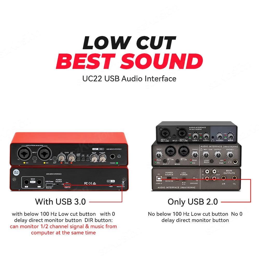 UC22 Audio Interface Recording Sound Card 48V Phantom Power Electric Guitar Sound Mixer Professional Mixing Console Studio Live