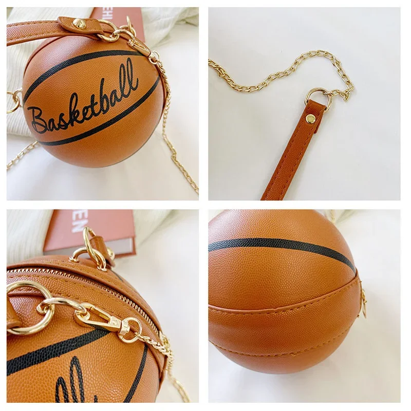 Fashion Personality Female Leather Pink Basketball Bag Ball Purses For Teenagers Women Shoulder Bags Crossbody Chain Hand Bags