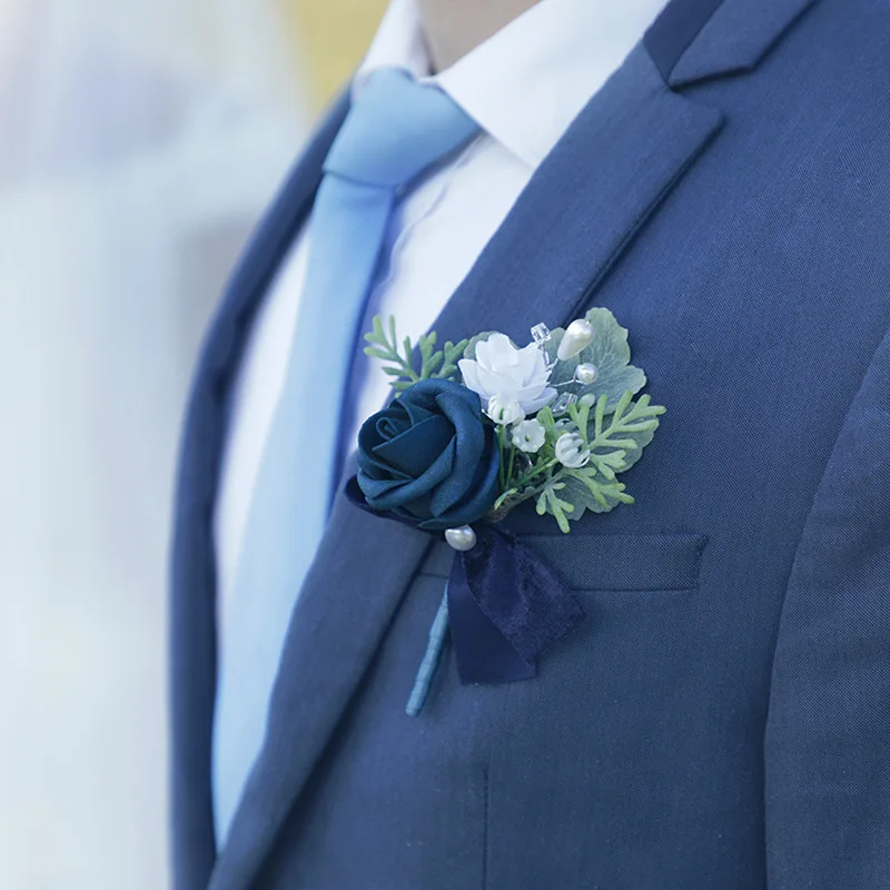 2 pçs noivo pe rosa boutonniere para homens padrinhos artesanais corsage moda flor casamento formal festival baile de formatura festa decoração