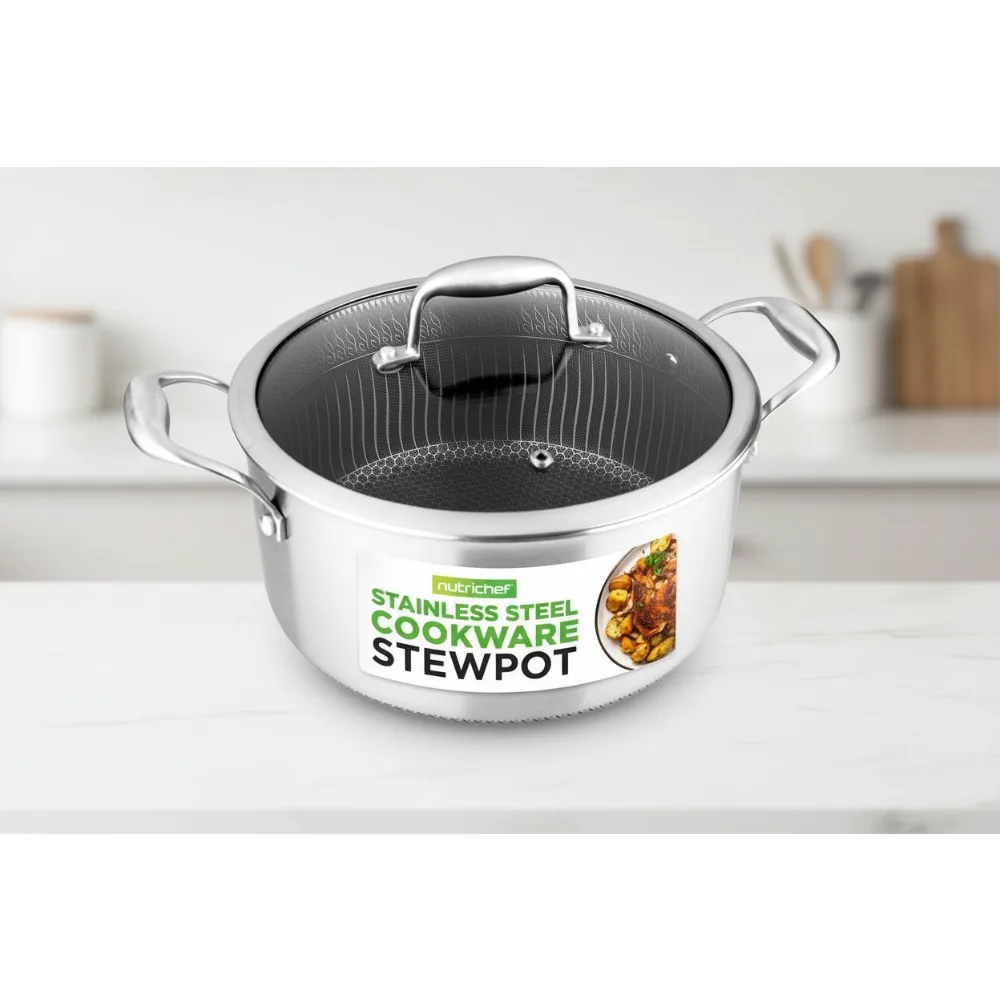 

5QT Stainless Steel Stew Pot with Non-Stick Coating, Honeycomb Pattern, Induction Ready - Perfect for Home Chefs