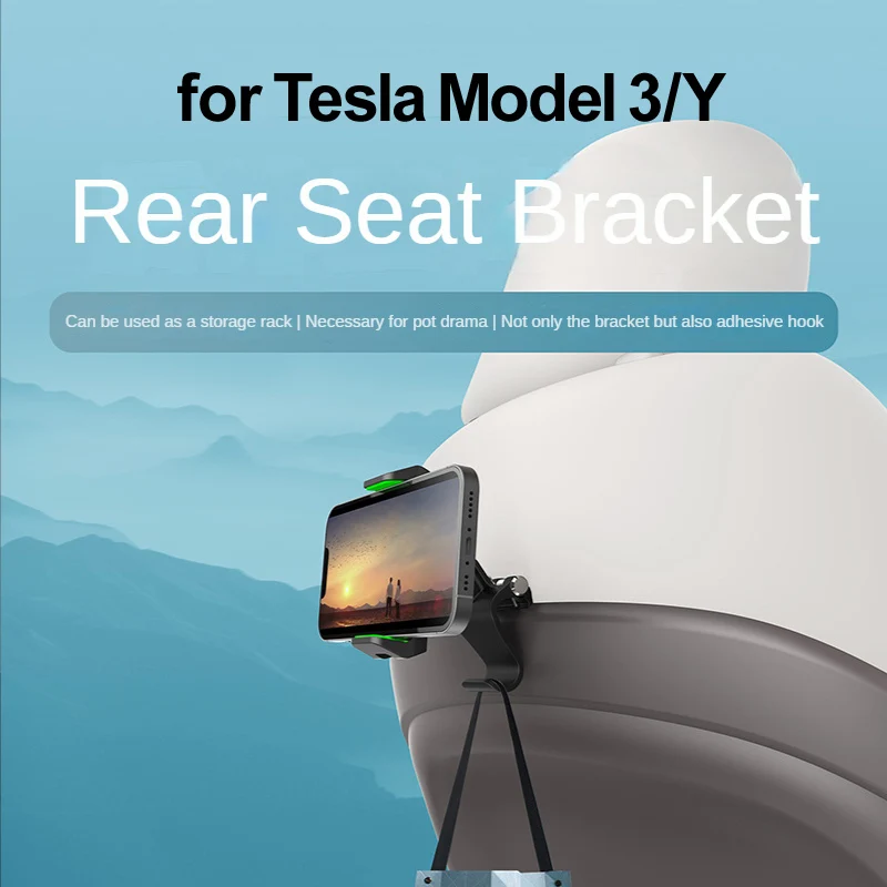 Dla Tesla Model 3/Y Uchwyt na telefon komórkowy na tylnym siedzeniu samochodu Model 3 Model Y 2023 Akcesoria wewnętrzne 360 °   Obrotowy stojak z haczykiem