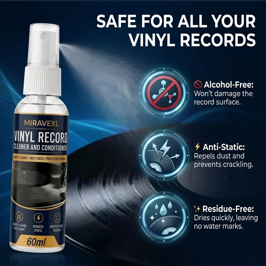 MIRAVEXL Vinyl Record Cleaning Kit: 60ml Spray & Anti-Static Velvet Brush Set — Designed Specifically for Record Maintenance image 3