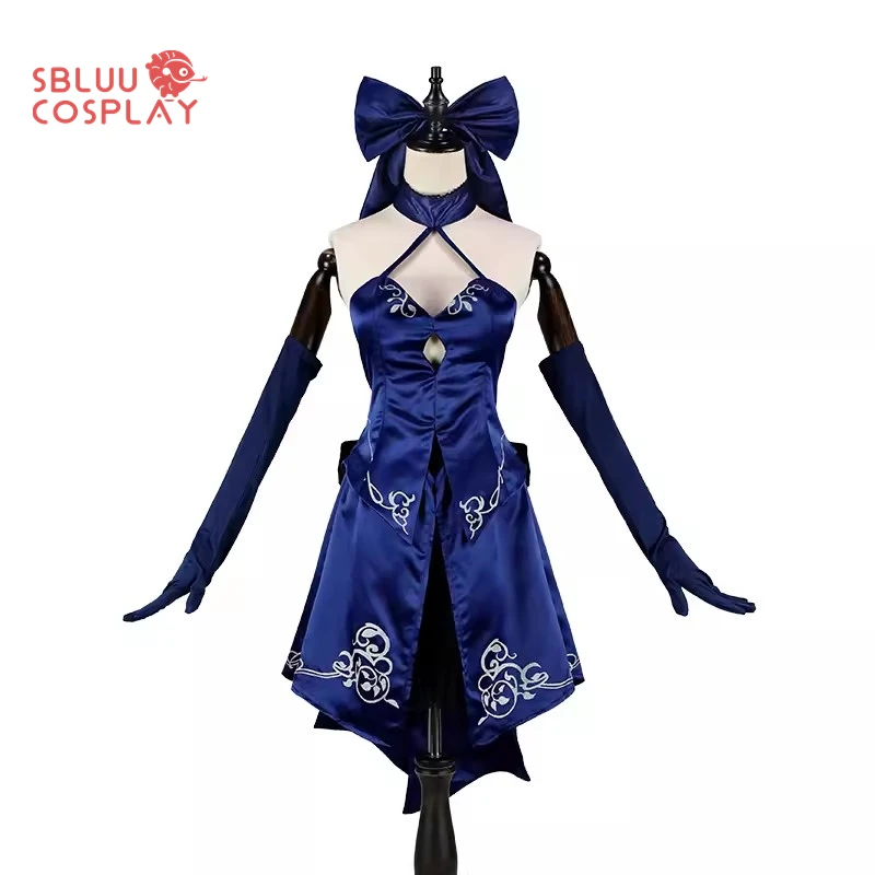 SBluuCosplay Anime FGO Black Saber Altria Pendragon Cosplay Costume Blue Dress Halloween Outfit