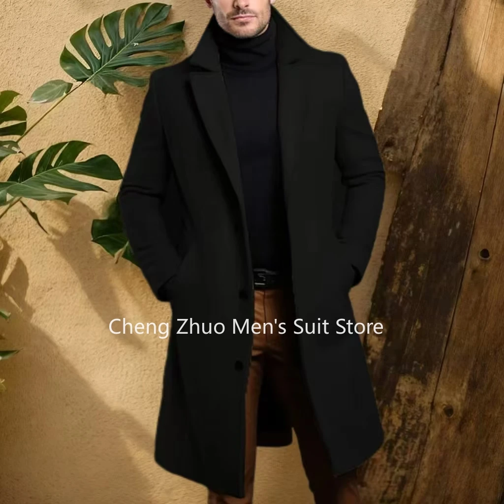 

Classic Men's Slim Fit Winter Jacket Single Breasted Peak Lapel Business Casual Coat for Prom