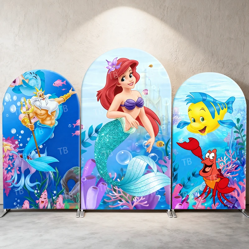 

The Little Mermaid Arch Backdrop Cover Disney Princess Ariel Underwater Theme Birthday Party Decor Photography Background Wall