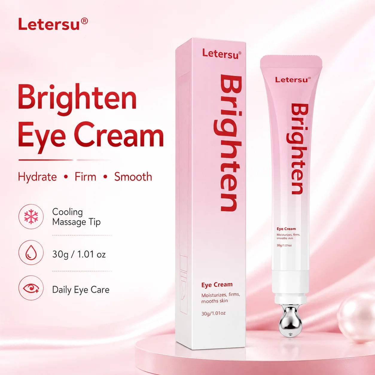 Brighten 30g Eye Cream with Cooling Roller, Moisturizing Firming Smooth Eye Care for Men Women
