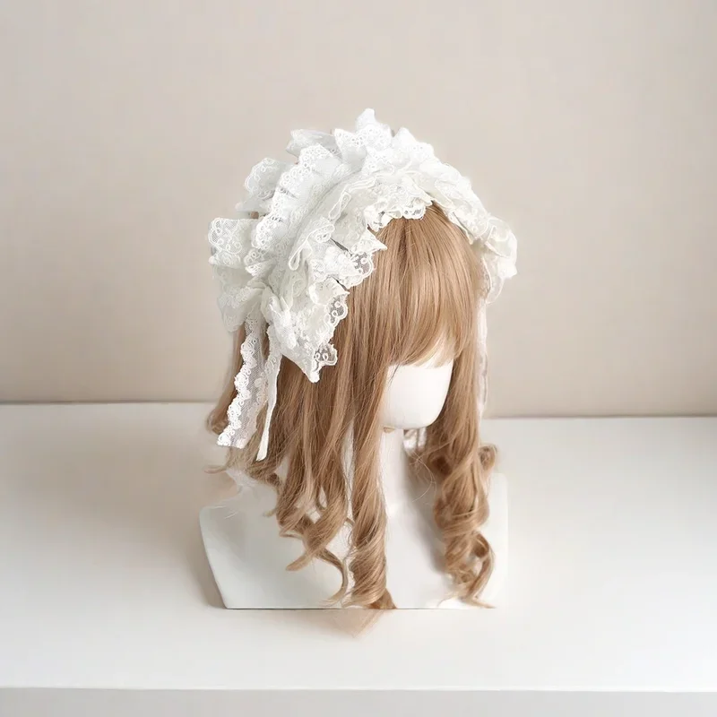 Lolita Lace Headband Lace Bow Hairband Sweet Bow Maid Cosplay Headpiece Night Party Hair Accessories^0*f